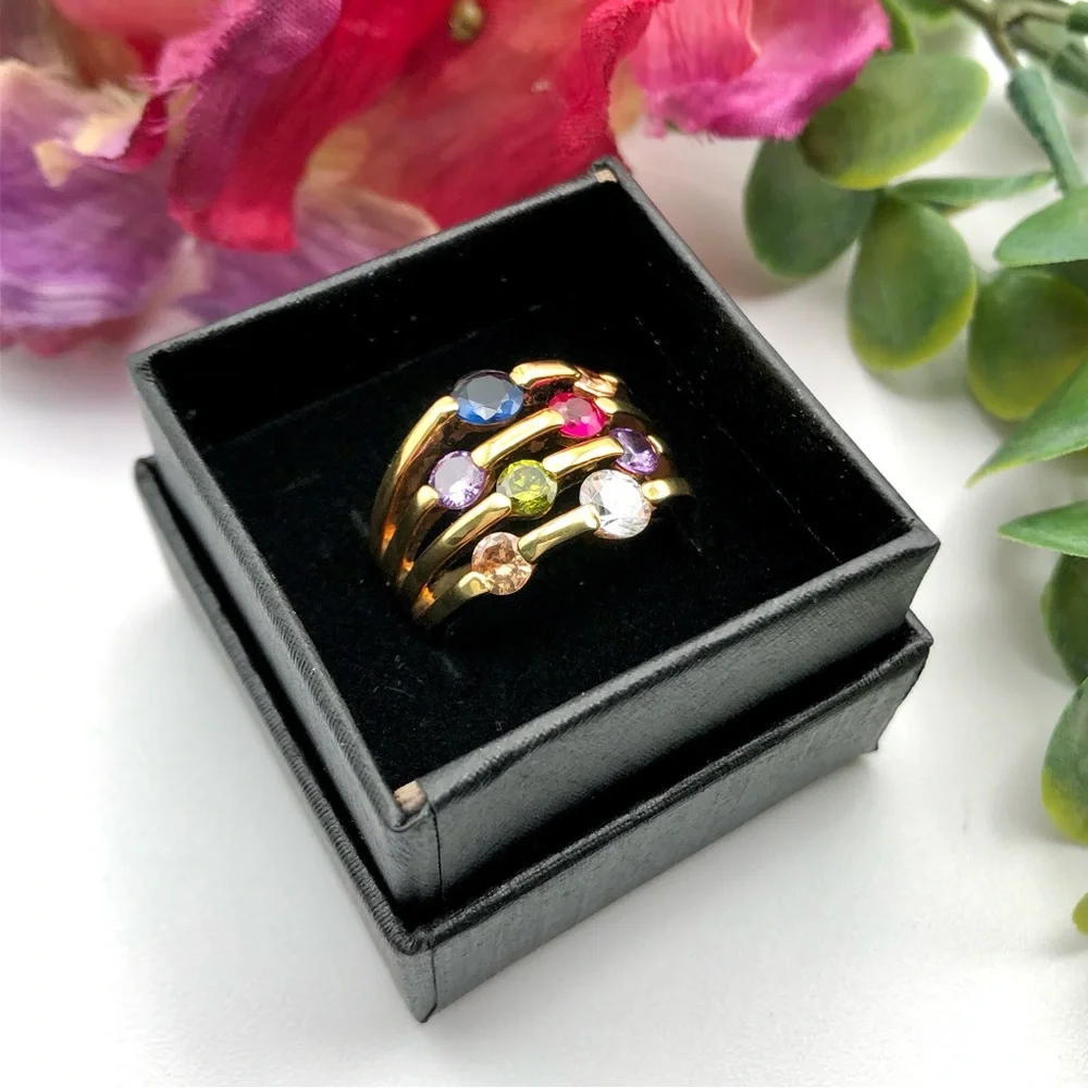 Fashion Jewelry Multicolor Gemstone Gold Ring - Picture 2 of 16